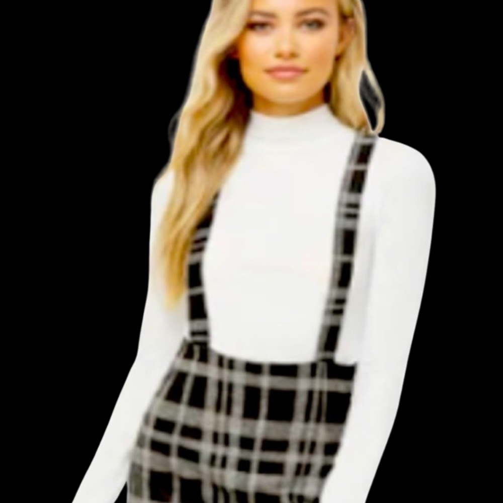 L | Gray Plaid Suspenders Skirt